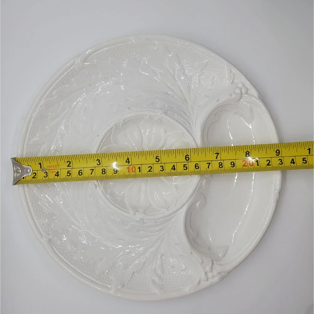 Vintage P.V. France White Majolica Artichoke Plate Floral Embossed Relief 9